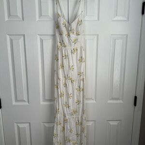 Floral White and Yellow Maxi Dress
